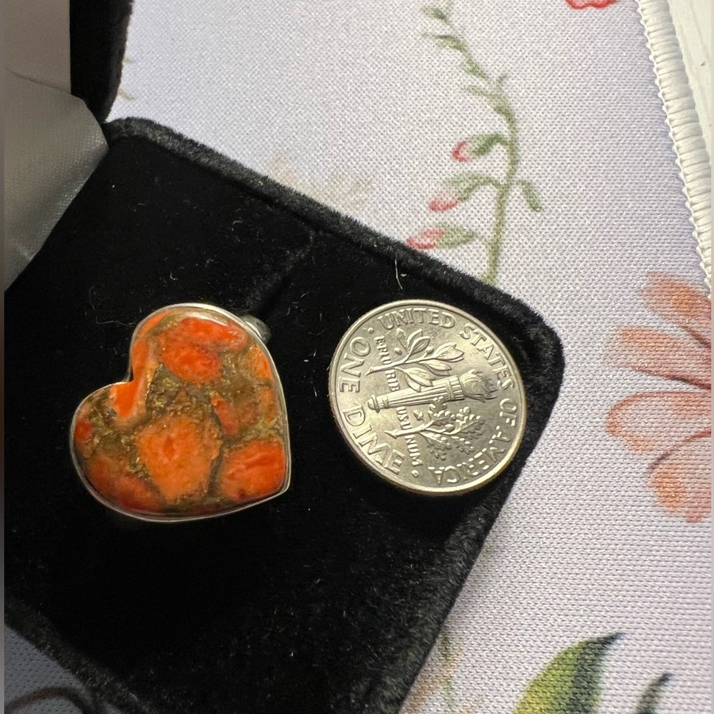 Orange Gold Heart Cut Agate Jasper Gemstone Ring